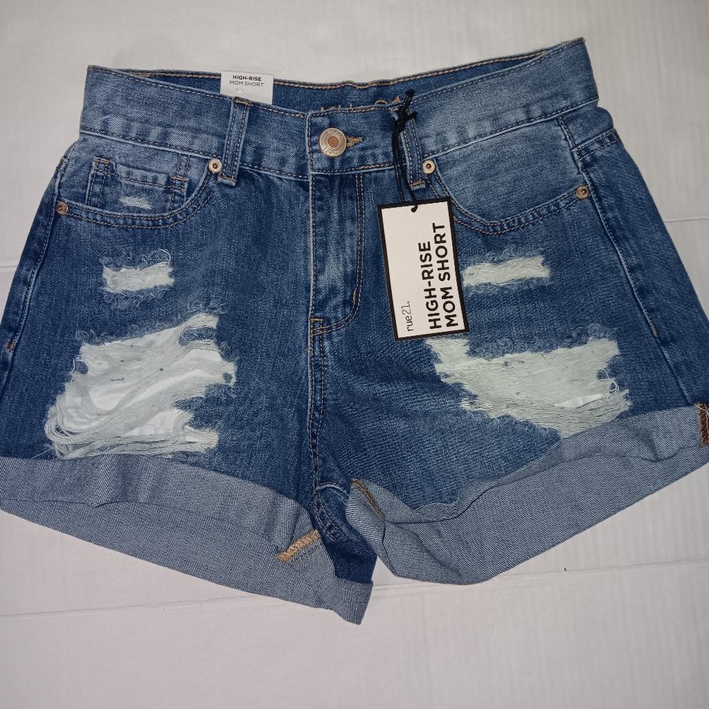 RUE 21 COTTON BLEND HIGH RISE MOM SHORT SHORTS BLUE SIZE 4